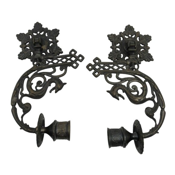 Cast Metal DRAGON Wall SCONCES Candle Holders Set Of 2 Gothic Medieval Vintage - Picture 1 of 15